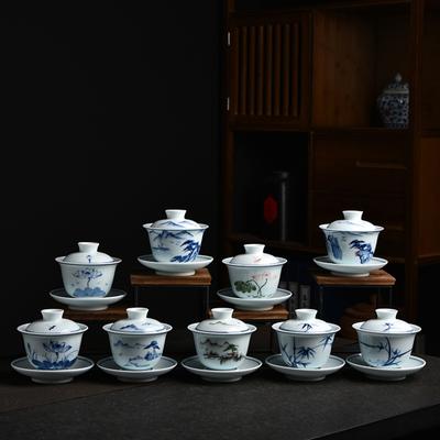 Hand-painted Cover Bowl Teacup Ceramic Kung Fu Tea Set Home Large Tea Bowl White Porcelain Bowl Sancai Cover Bowl