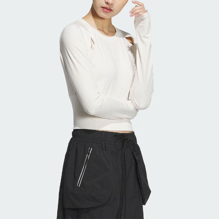 Adidas Solid Color Casual Hollow Slim Fit Long Sleeve T-Shirt Women Tops Pink White JJ1594