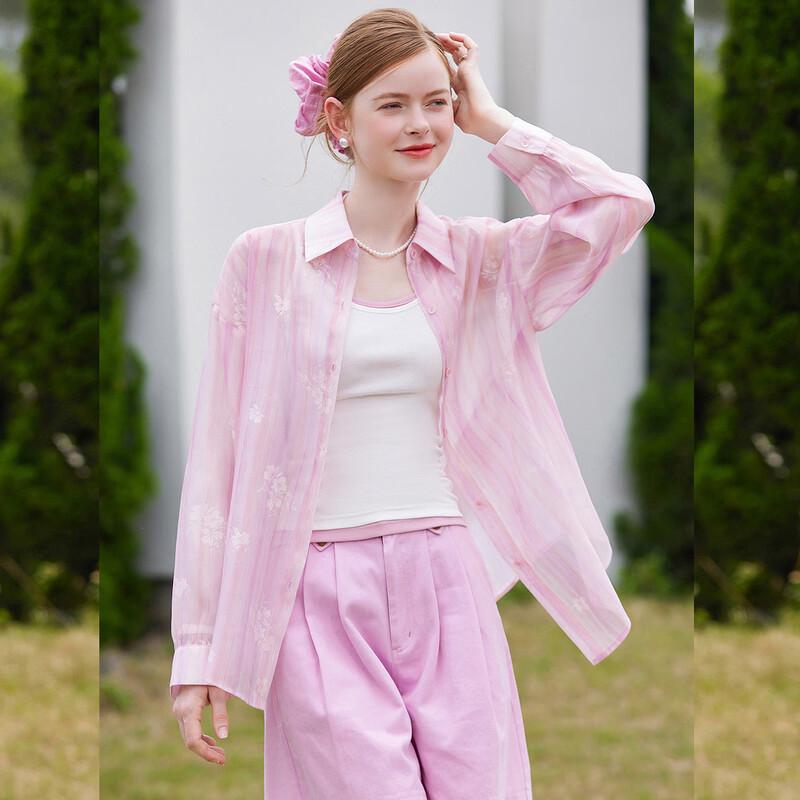 Women s Gradient Stripe Jacquard Cardigan Shirt L