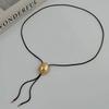 SHIXIN Vintage Black Leather Rope Long Necklace Women Simple Geometric Oval Adjustable Choker Necklace Party Jewelry Accessories