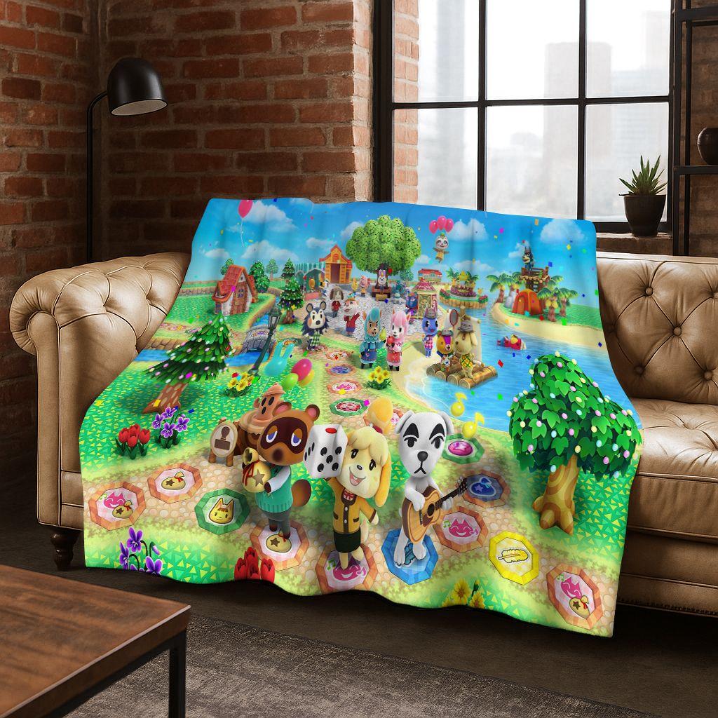 Game Animal Crossing Wild World Cartoon Flannel Blanket,Cozy Soft Throw Blanket for Home Bedroom Bed Sofa Picnic Cover Gift Kids