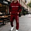 Men's Casual Letter Print Hooded Sweatshirt and Sweatpants Set, Lined Two Piece Outfit