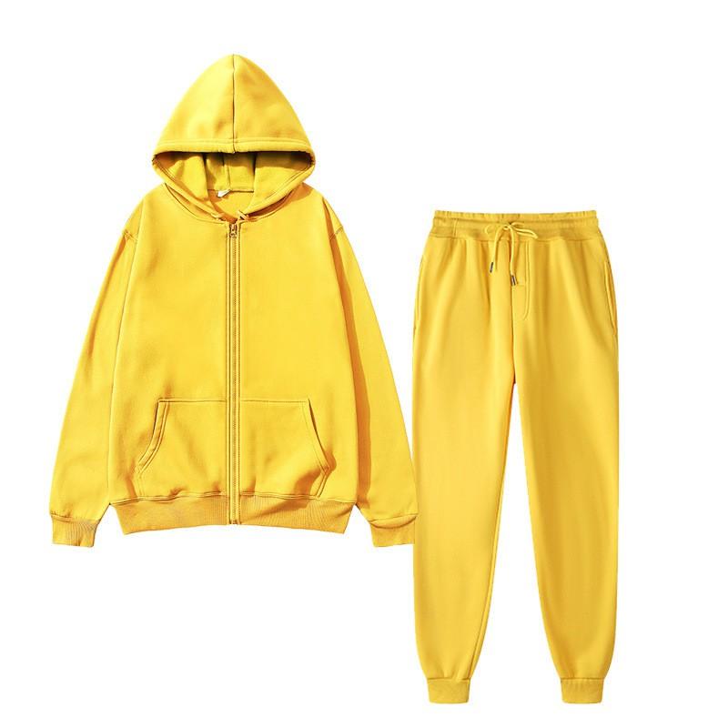 Womens Fleece Hooded Zip Tracksuit Loose Fit Solid Color Sportswear Set