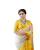 Flosive Womens Sun Yellow&White Golden Zari Shine Soft Kanjivaram Silk Wedding Saree