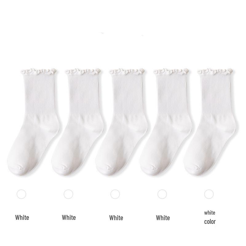 

Женские милые белые носки до середины икры с кружевами и оборками - Весенне-летний японский стиль. One Size белый