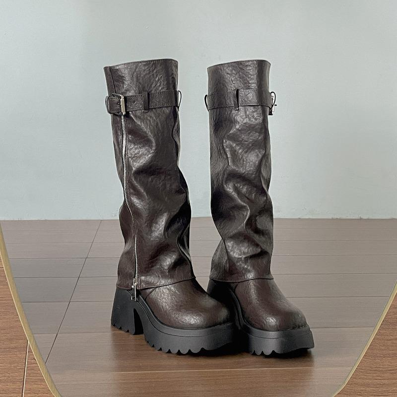 

Platform Thick Sole Women Knight High Boots Fashion Height Increase Shoes Female Vintage Punk Long Booties Zapatos De Muje 35