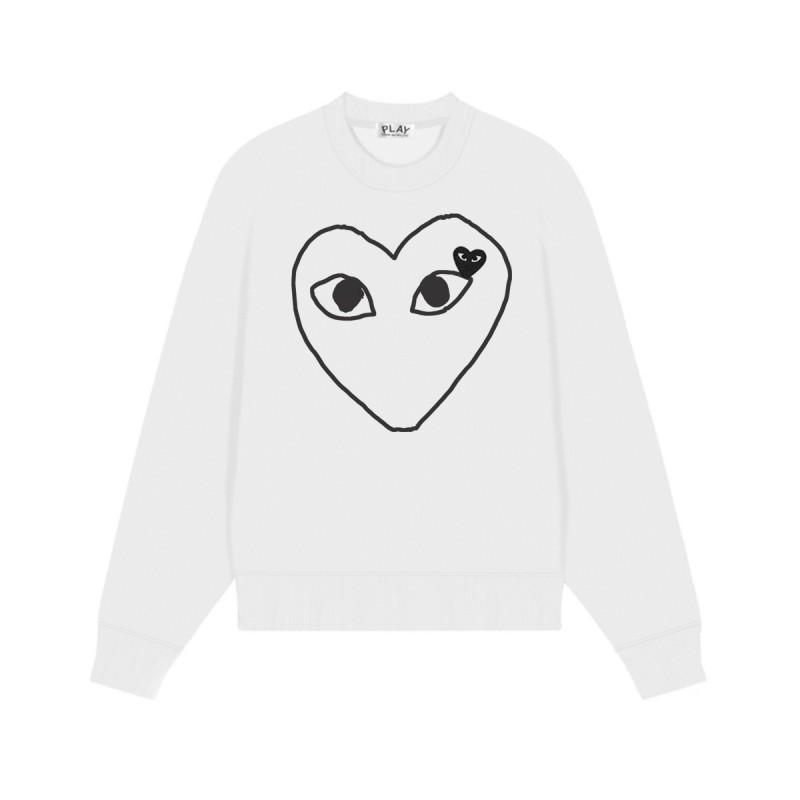 Relaxed Fit Cotton Sweatshirt With Heart Print Long Sleeve Crew Neck Fleece Lined Unisex Winter Casual Top