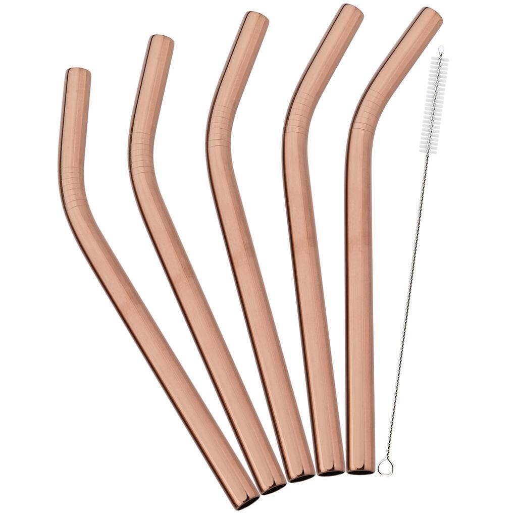 5pcs Colofrul Wide 12mm Stainless Steel Bent Straw Set Fruit Juice Milkshake Cocktail Bubble Tea Drinking Straw Bar Accessories