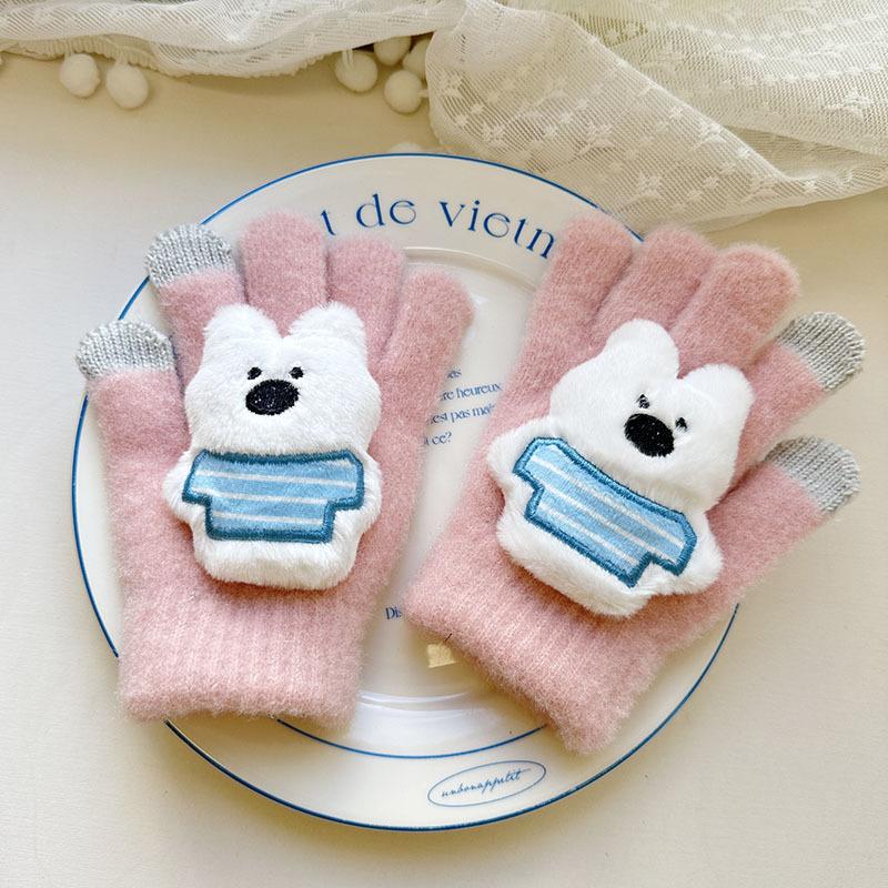 New Bear Children's Gloves Cute Cartoon High Value Warm and Cold-proof Finger Gloves Baby Plush Gloves