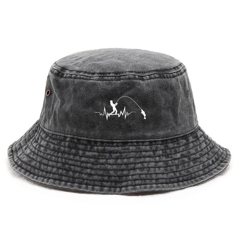 

Customize Fishing Bucket Hat Cotton Washed Distressed Fishing Drawing Outdoor Sun Hat for Men UV Protection Streetwear Cap чорний