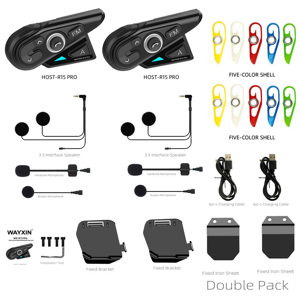 WAYXIN R15 Pro Helmet Headset 8 Riders Motorcycle Intercom Universal Pairing FM Radio Interphone Communication System Waterproof