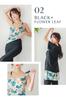[COTARON] Women's Swimsuit, Body-Shaping Yoga Swimsuit, Tankini, Oversized T-Shirt, Shorts, Leggings, 4-Piece Set (S, 2 Black X Flower Leaf)
