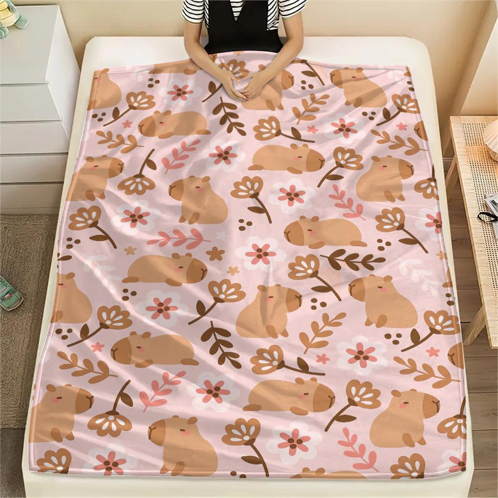 1Pc Capybara Print Flannel Blanket, High quality Comfortable for All Seasons, Home Decor, Warmth and Comfort, Perfect for Christmas Gifts