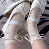Women Sweet Hollow-Out Floral Lace Ankle Socks Japanese Cute Lace Up Bowknot Crew Socks Solid Color Middle Tube Socks