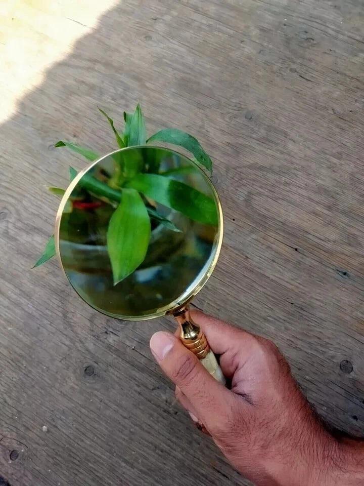 Antique Brass & Mother of Pearl Magnifying Glass Map Reading Magnifier Glass