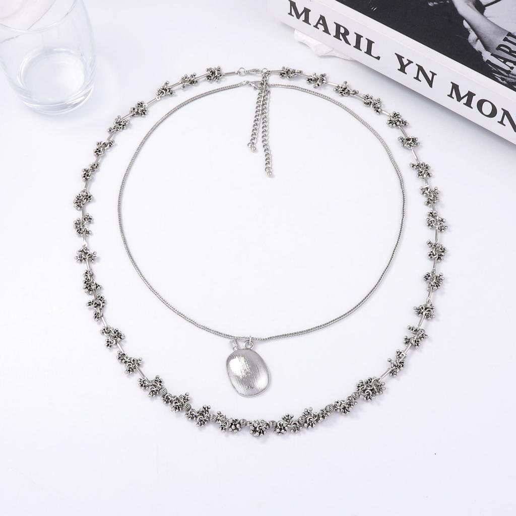 Individual cold wind alloy wine jug pendant flower stamen chain double-layer necklace light luxury advanced design