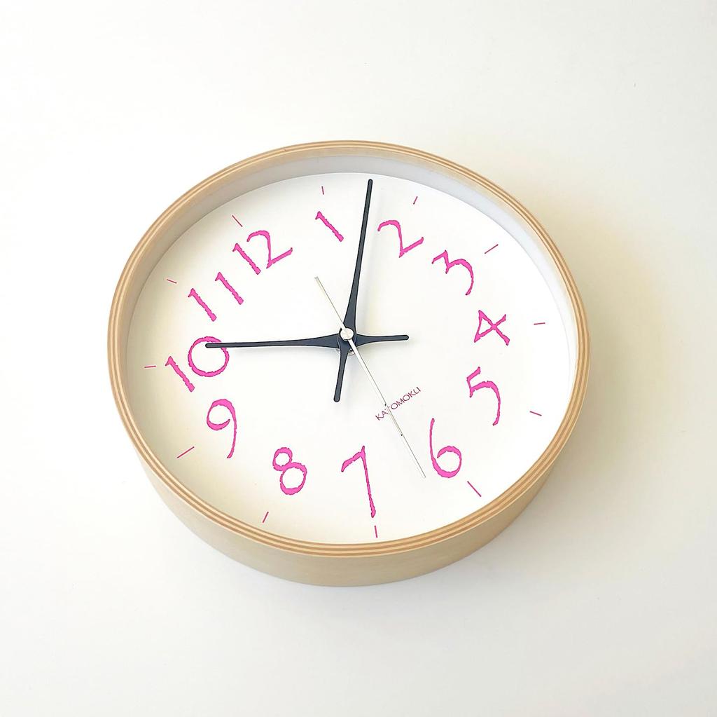 Relógio de compensado KATOMOKU 20 km-119LPRC, rosa claro, relógio de parede com ponteiro de segundos contínuo, diâmetro de 25,2 cm (relógio controlado por rádio)