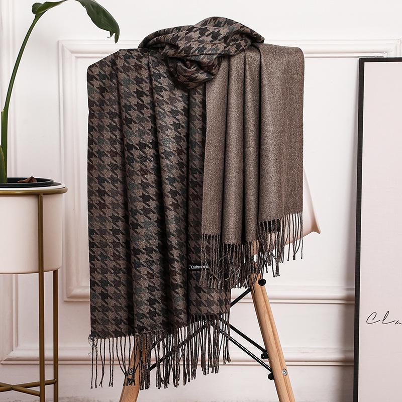 

Double sided Houndstooth Scarf for Women Winter Couple Wool Imitation Cashmere Scarf Men s Shawl Versatile Red Scarf 200*70CM