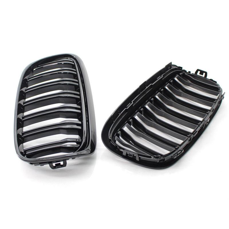Pair Double Slat Kidney Grille Front Bumper Grill For BMW F45 F46 Tourer Pre-facelift 2014-2017 Gloss Black Car Accessories