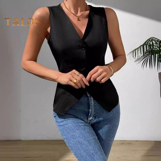 Elegante Anzugweste für Damen, V-Ausschnitt, Button-Down-Blazer, ärmellos, bauchfreies Top, schmale Passform, Arbeits- und Büro-Outfit