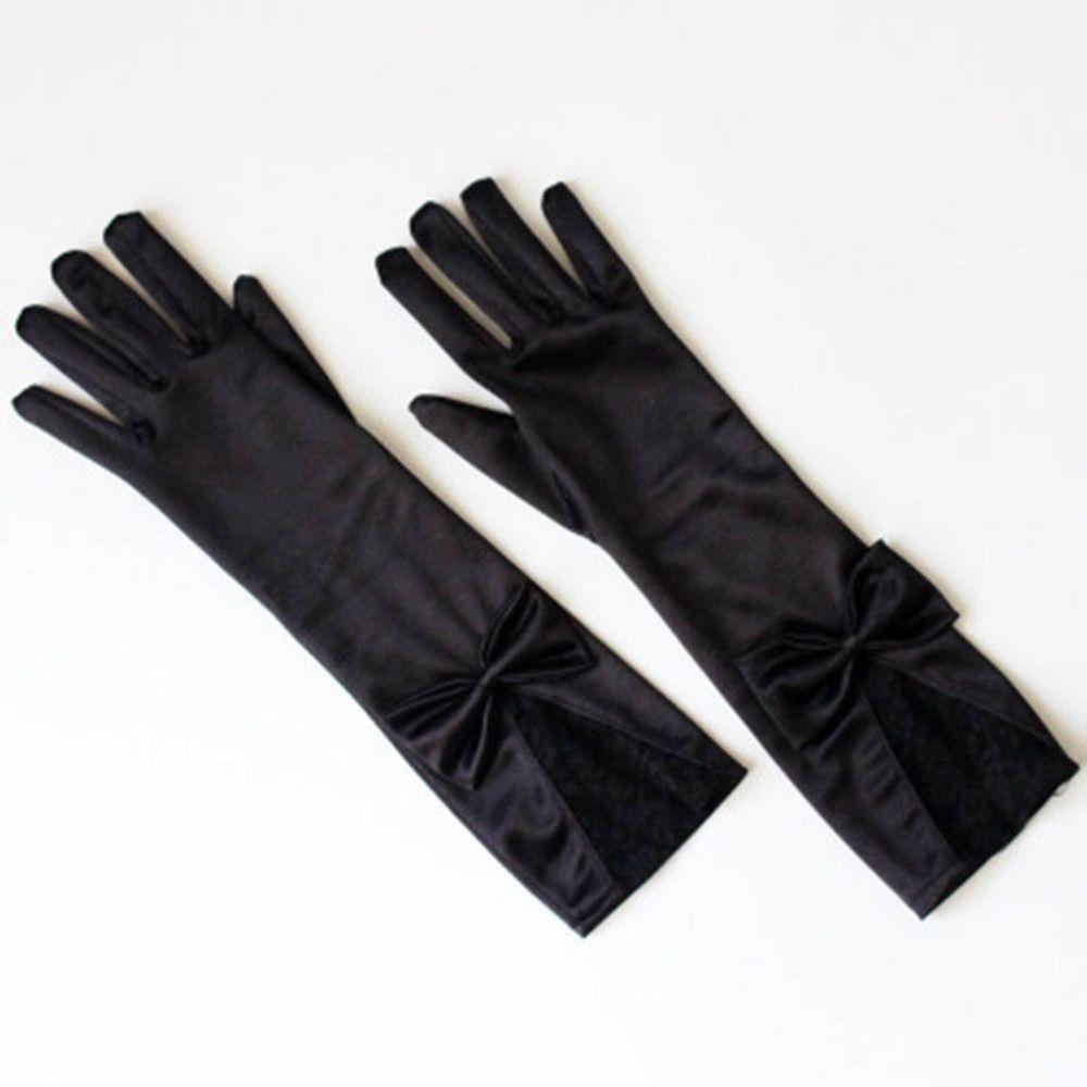 Accessories Dinner Dress Party Autumn Bow Women Satin Gloves Lace Long Gloves Etiquette Mittens
