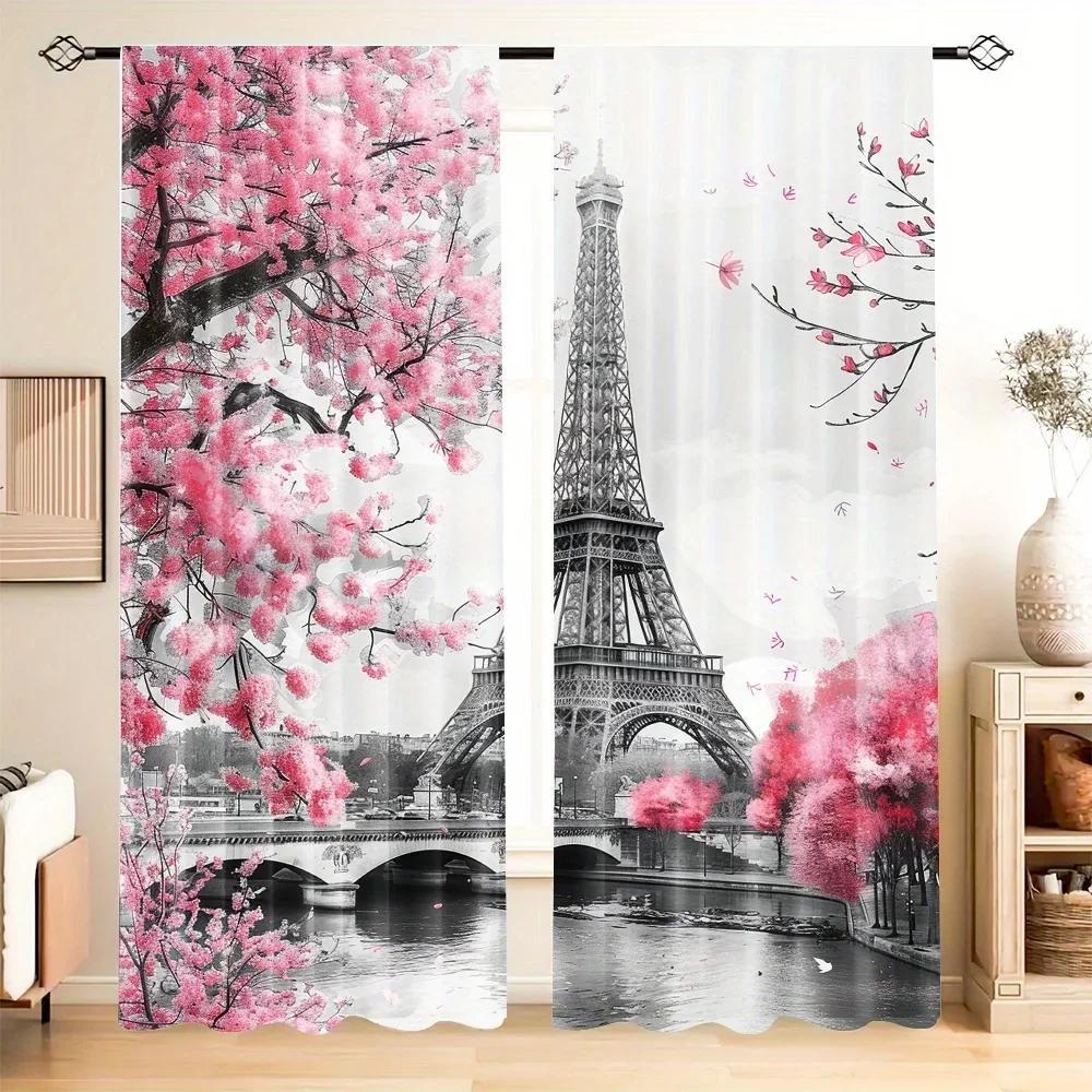 3D 2Panel Chinese Curtain Flower Bird Ink Painting Curtain for Bedroom Living Room Floor-to-ceiling Window Kitchen Blinds W500*H
