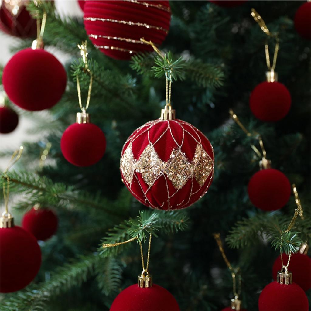 36Pcs red painted velvet Christmas ball ornaments Christmas tree baubles Christmas decorations Home party decorations