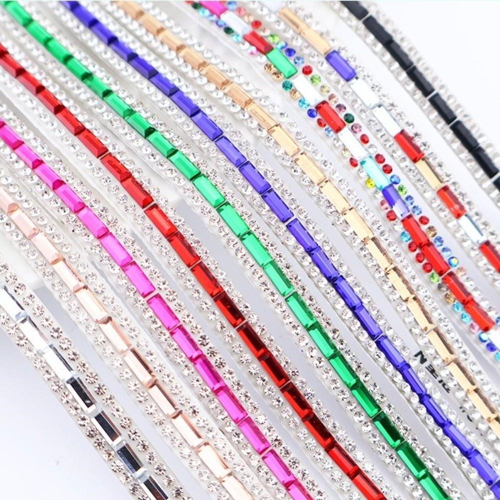 Colorful Crystal Strip Shiny Flexible Glass Rhinestone Trim Self Adhesive DIY Supply Rhinestone Strip Garment Accessories