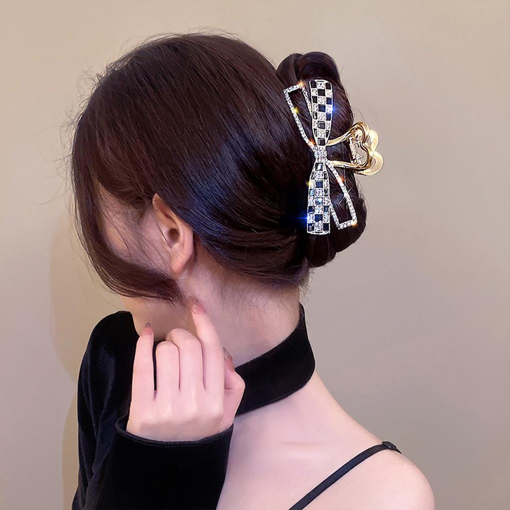 Bow checkerboard hairpin female design hair accessories back head hair disc catch metal shark clip