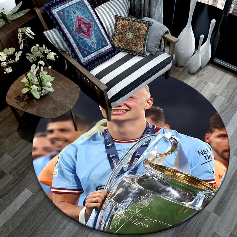 Erling Printed Round Rug, Non Slip Washable Circular Carpet For Living Room Bedroom Playroom, Sports Fan Decor, Holiday Birthday Gift