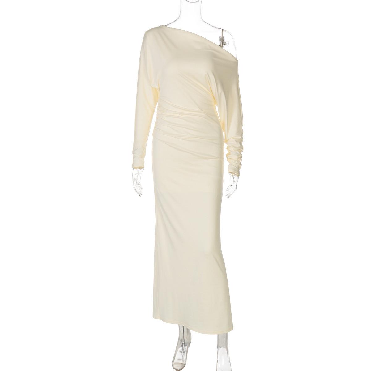 

Women s 2025 Summer Slim Off-Shoulder Long-Sleeve Dress Small абрикосовый