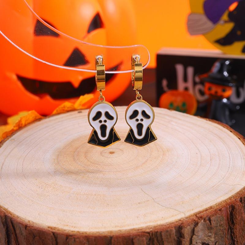 Halloween Devil Pumpkin Earrings, Stainless Steel Ear Rings, Devil Death God Scythe Earrings