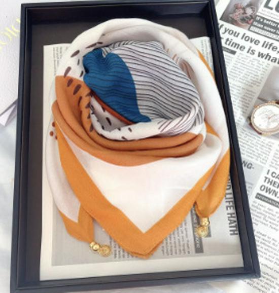 Chic Autumn/Winter Silk Scarf with Magnetic Golden Ball Clasp – Korean Style Neck Warmer