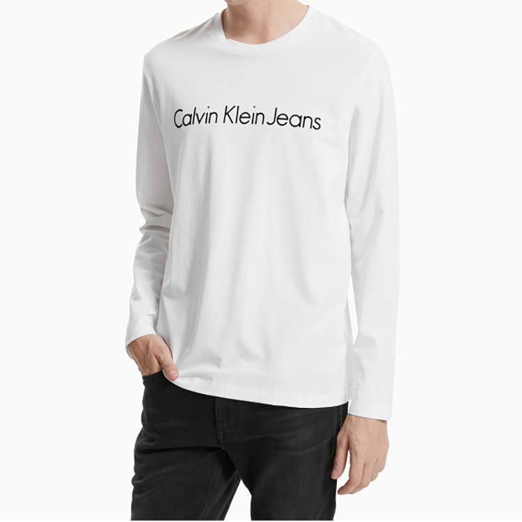 Calvin Klein Logo Printed Crew Neck Long Sleeve T-Shirt Men Tops White J319455-YAF