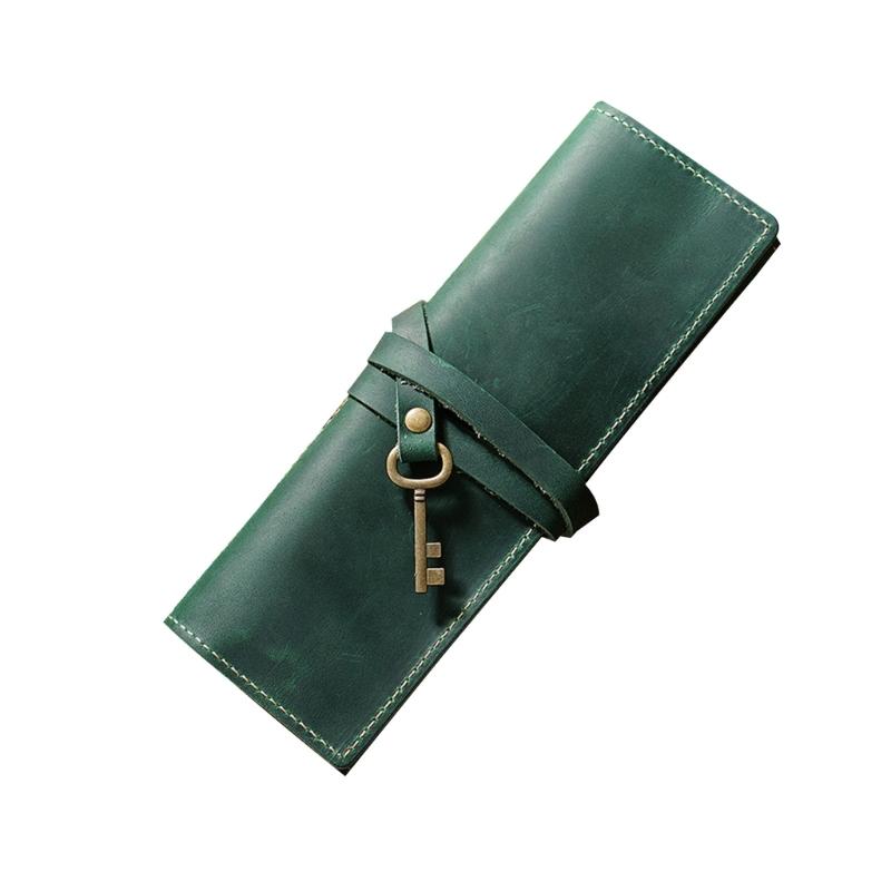 

Leather Pencil Wrap Bag Handmade Pen Bag Multi-functional Pencil Roll Bag Pen Holder for Student Artists Writers темно-зеленого