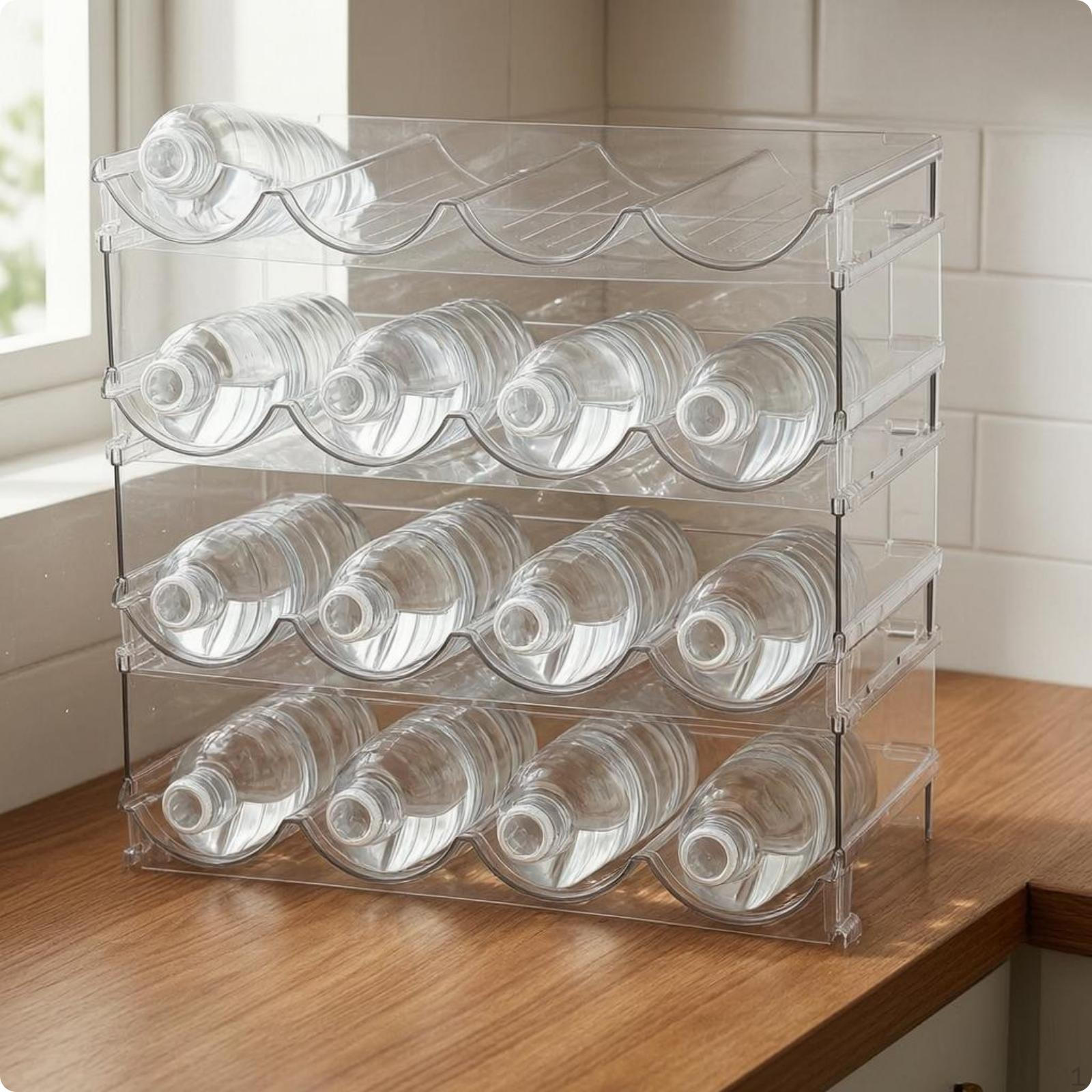 Stackable Bottle Storage Rack WaveShaped Transparent