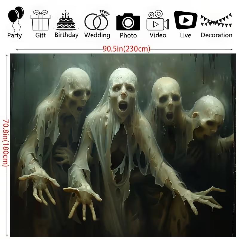 2D Creepy Ghost Zombie Backdrop Dark Haunted Halloween Party Banner