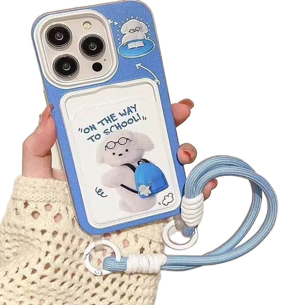 Hanging Rope Card Bag, Phone Case, Blue Backpack, Bear, Internet Famous, Japanese and Korean Heat Dissipation Trendy Woman, Semi Transparent