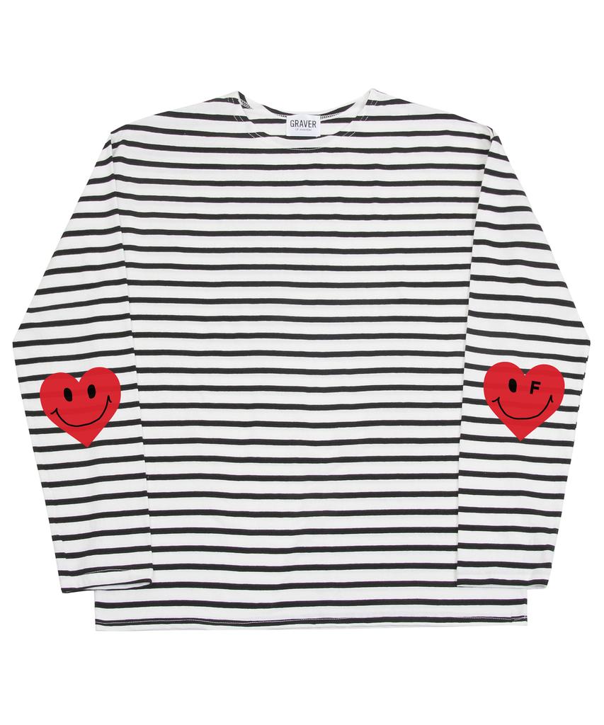 GRAVER [Unisex] Elbow Heart Smile Stripe Long Sleeve_Black