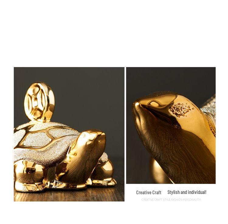 Gold-Plated Ceramic Turtle Figurine - Feng Shui Home Decor Ornament