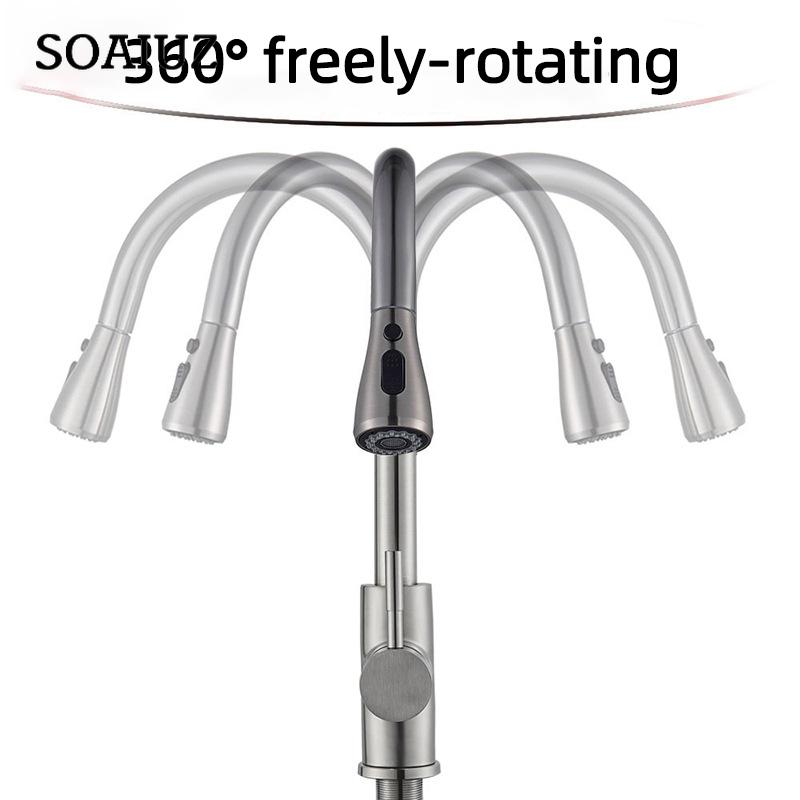 Tapware Removable Hot Sink Kitchen Flexible Faucet with Pull Down Sprayer Mixer Black Korea Type Gourmet Single Lever Stream