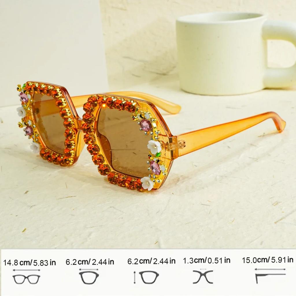 Dámské nadrozměrné kočičí módní sluneční brýle, Luxusní květinové kamínkové zdobení, Perfektní pro módní párty