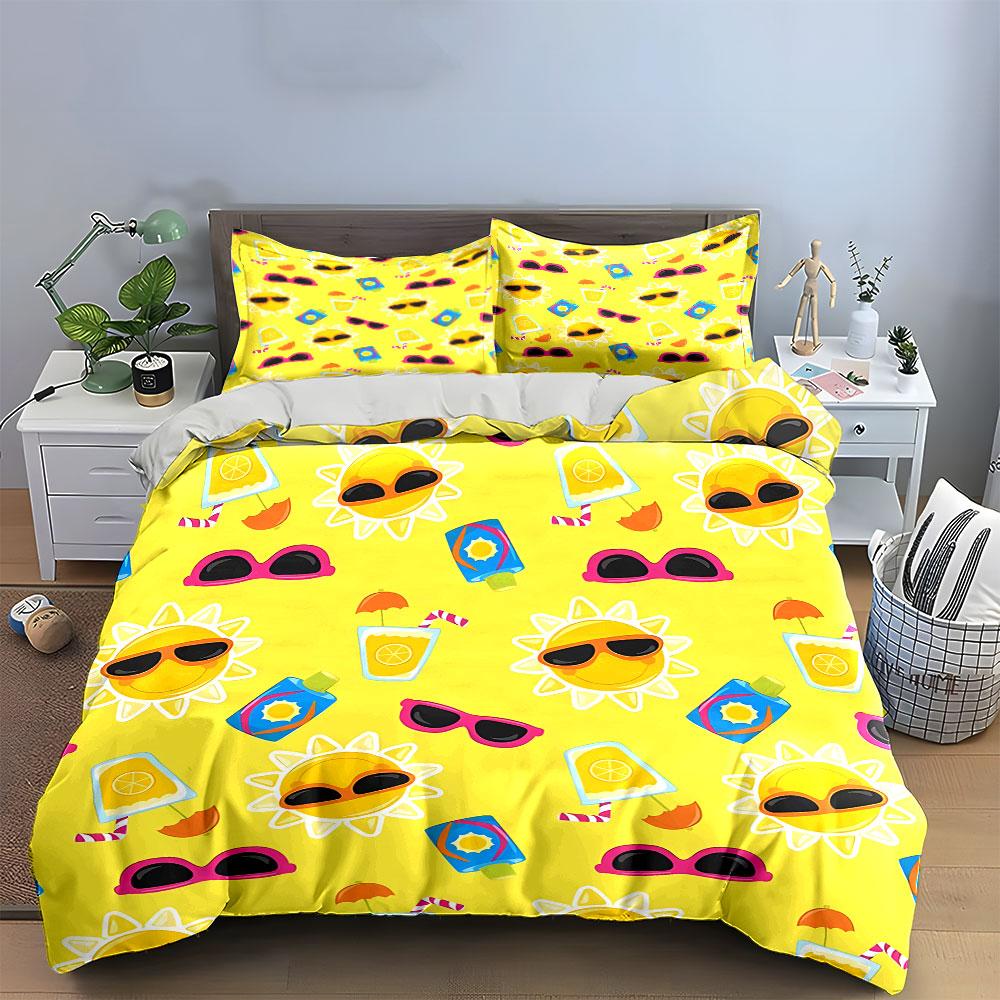 "Yellow Sun and Sunglasses Set" Bedding Duvet Cover Set Duvet Cover Pillowcases (1 * Duvet Cover 2 * Pillowcases, Without Duvet Insert)
