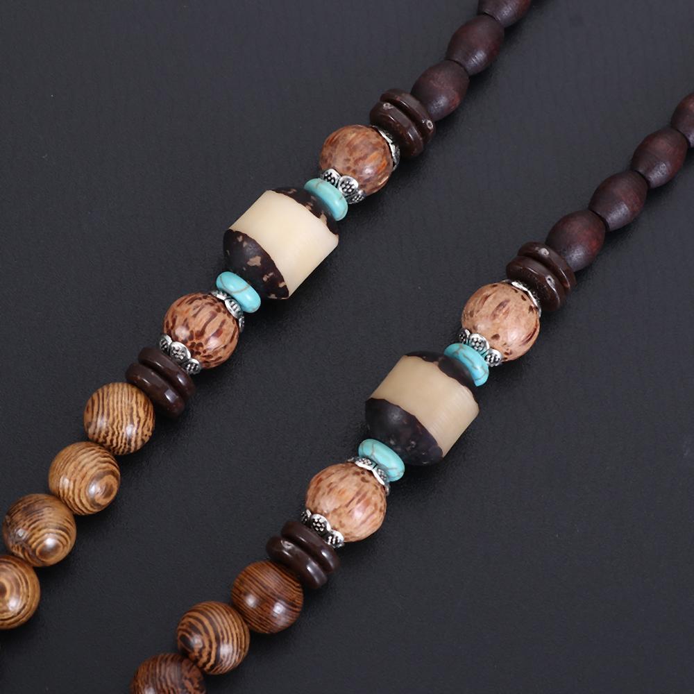 Vintage Ethnic Jewelry Party Handmade Mala Wood Bead Horn Fish Pendant Nepal Necklace Buddhist