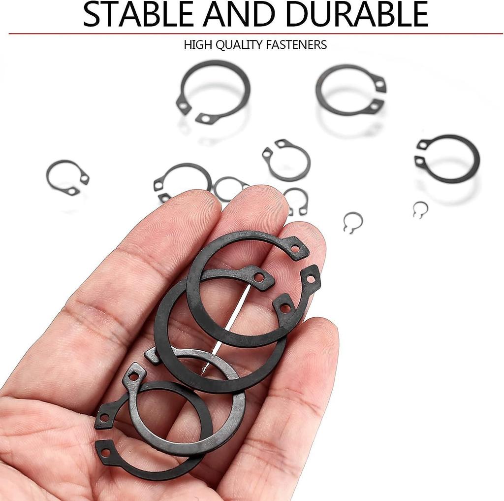 300Pcs Carbon Steel Black Shaft A-type C-type Spring Set M4-M28 Elastic Shaft Retaining Ring Box