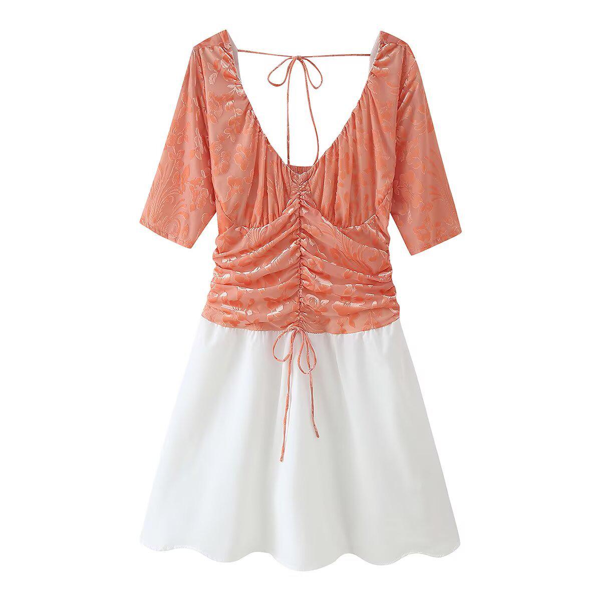 

Весна 2025 Женское платье в европейском и американском стиле с открытой спиной, выжженным узором и пэчворком Small