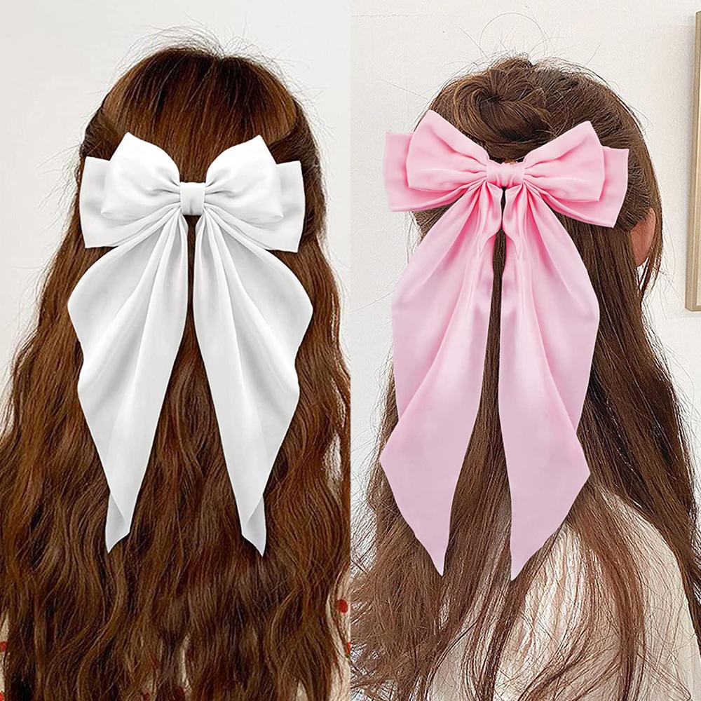 2 Pièces/Ensemble Élégant Nœud Ruban Pince à Cheveux Mode Femme Nœud Uni Satin Épingle à Cheveux Barrettes Filles Pince Queue de Cheval Accessoires pour Cheveux