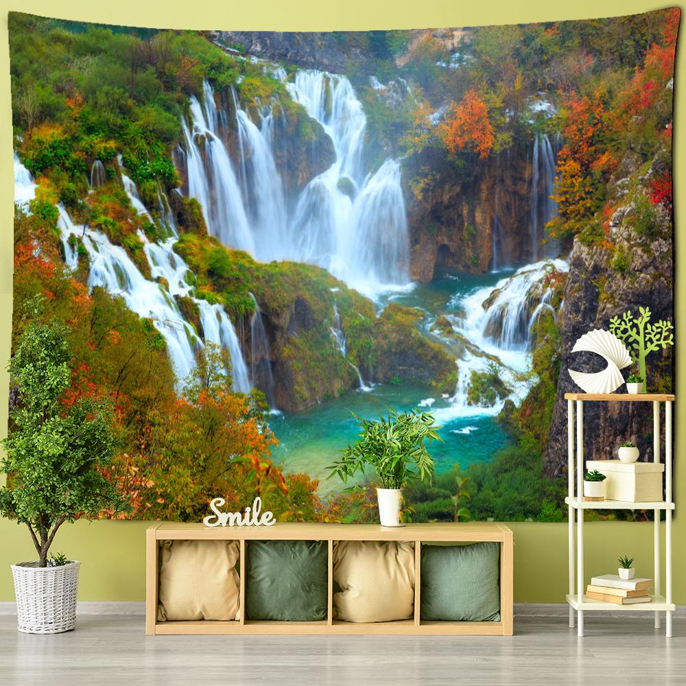 Kunst Natur Böhmische Wohnzimmer Zimmer Dekoration Ahornblatt Wald Wasserfall Landschaft Malerei Wandteppich Wandbehang