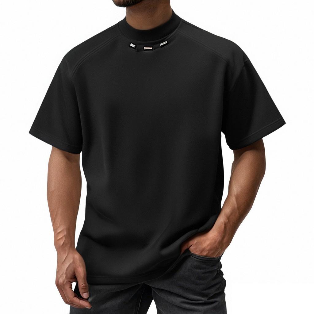 Men's Summer Loose American High Street Style Trendy Metal Decoration Short-sleeved T-shirt