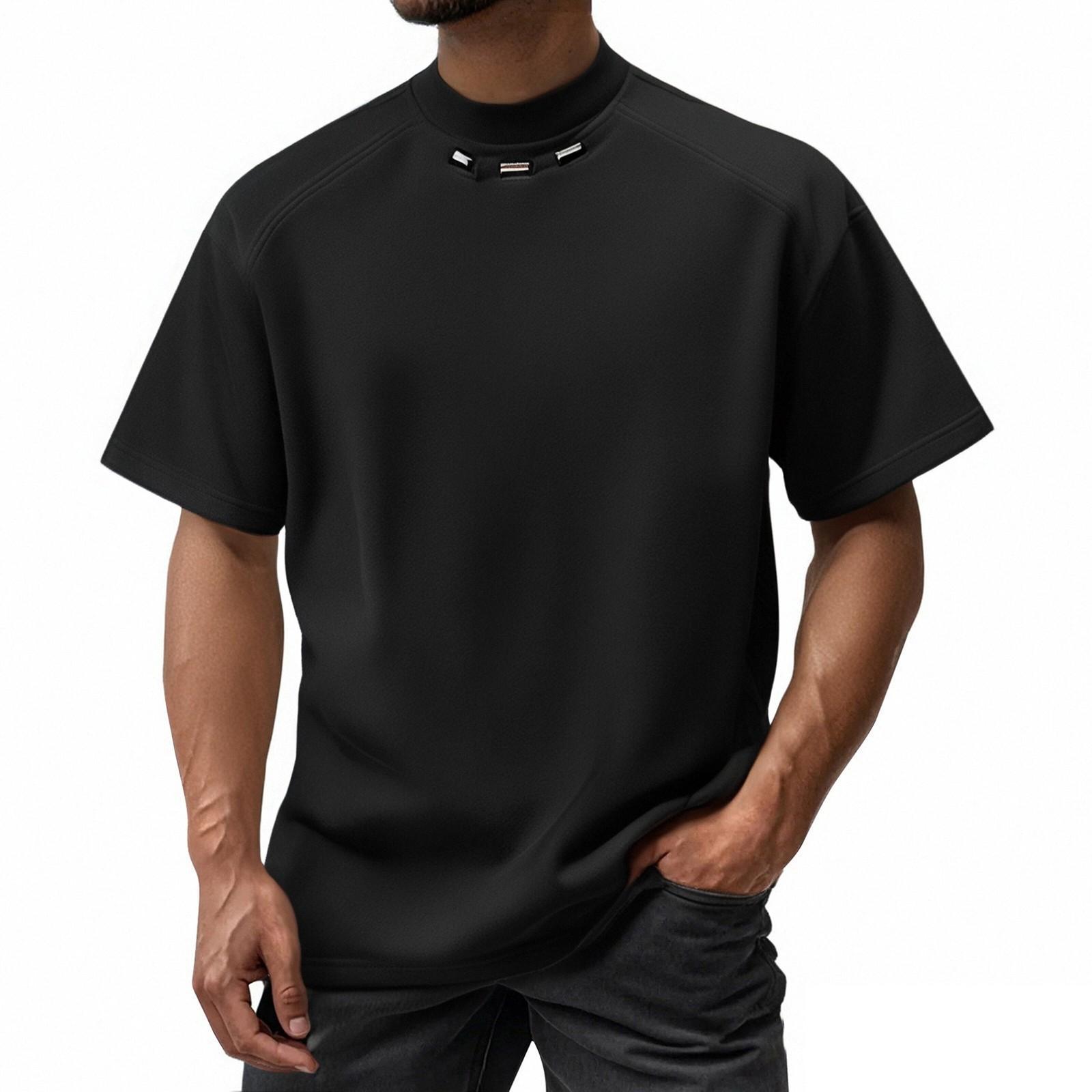 

Мужская летняя свободная футболка с коротким рукавом в американском уличном стиле с модной металлической отделкой XXL чёрный